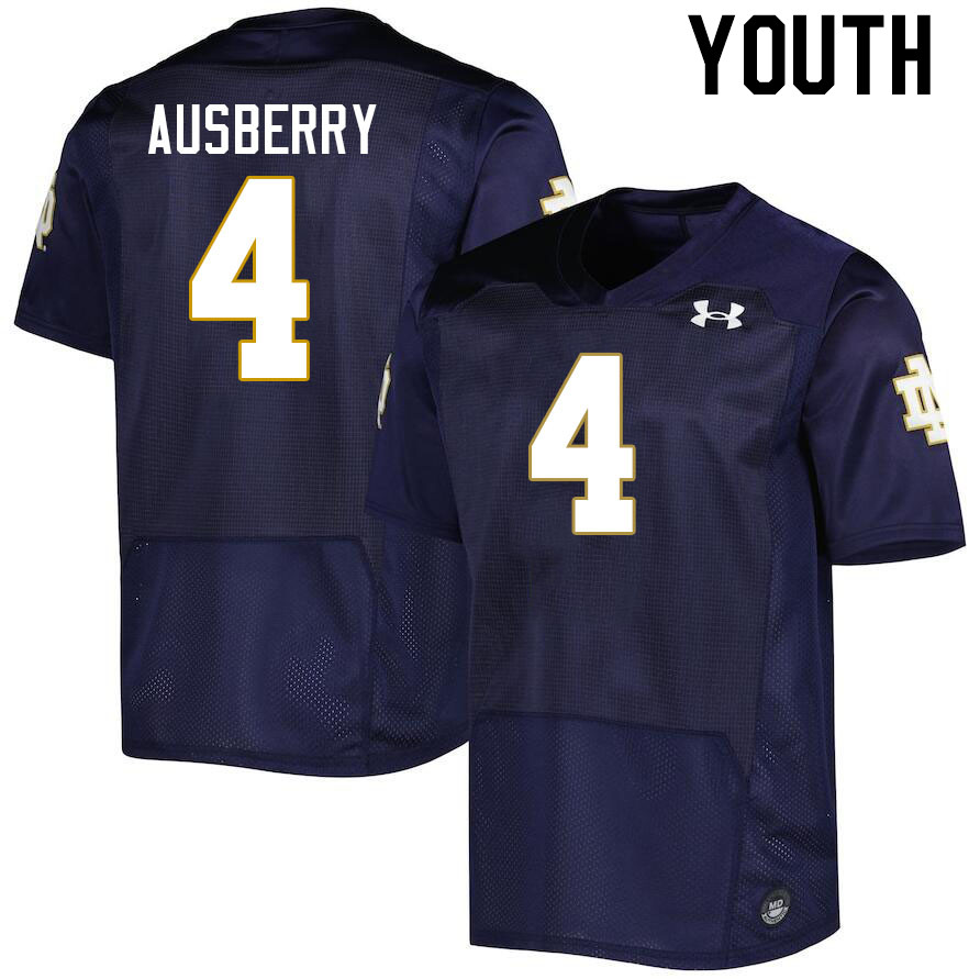 Youth #4 Jaiden Ausberry Notre Dame Fighting Irish College Football Jerseys Stitched-Navy